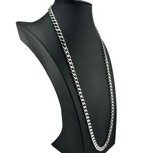 Vintage Curb Chain Silver Tone Chrome Finish Extra Long Unisex 30" Necklace